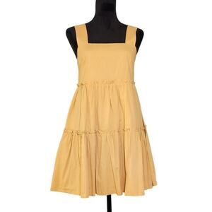 HEYSON Light Yellow Tiered Ruffle Mini Sundress, Size Medium